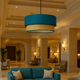 Dual Tier Rattan & Fabric Ceiling Lamp with Suspension Arrangement